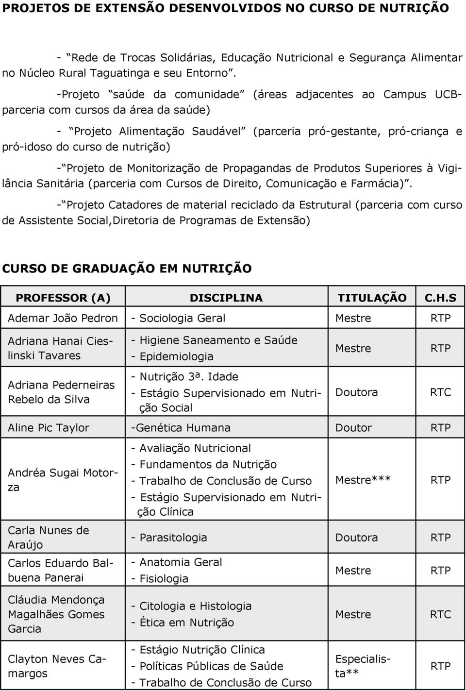 - Projeto de Monitorização de Propagandas de Produtos Superiores à Vigilância Sanitária (parceria com Cursos de Direito, Comunicação e Farmácia).