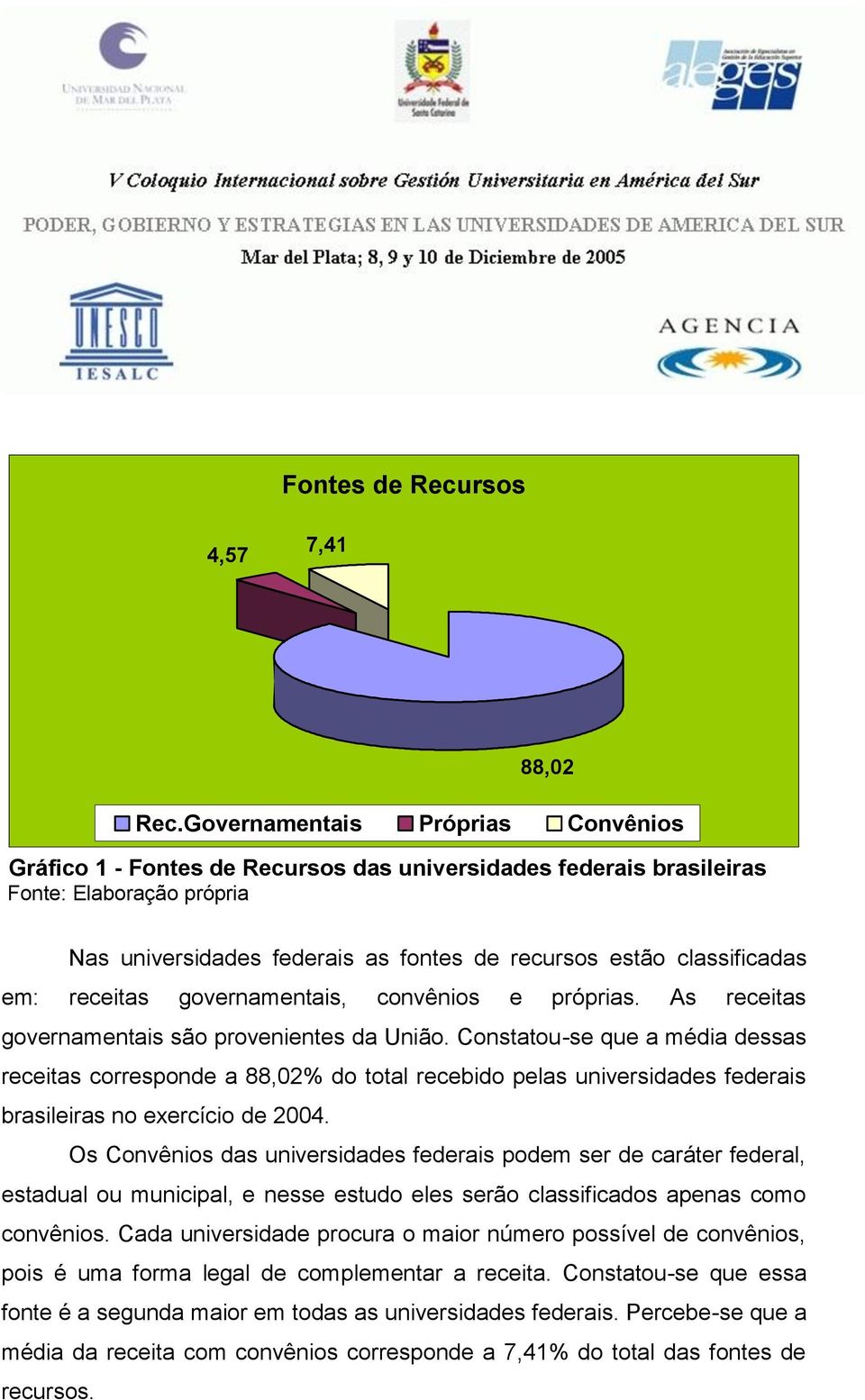 em: receitas governamentais, convênios e próprias. As receitas governamentais são provenientes da União.