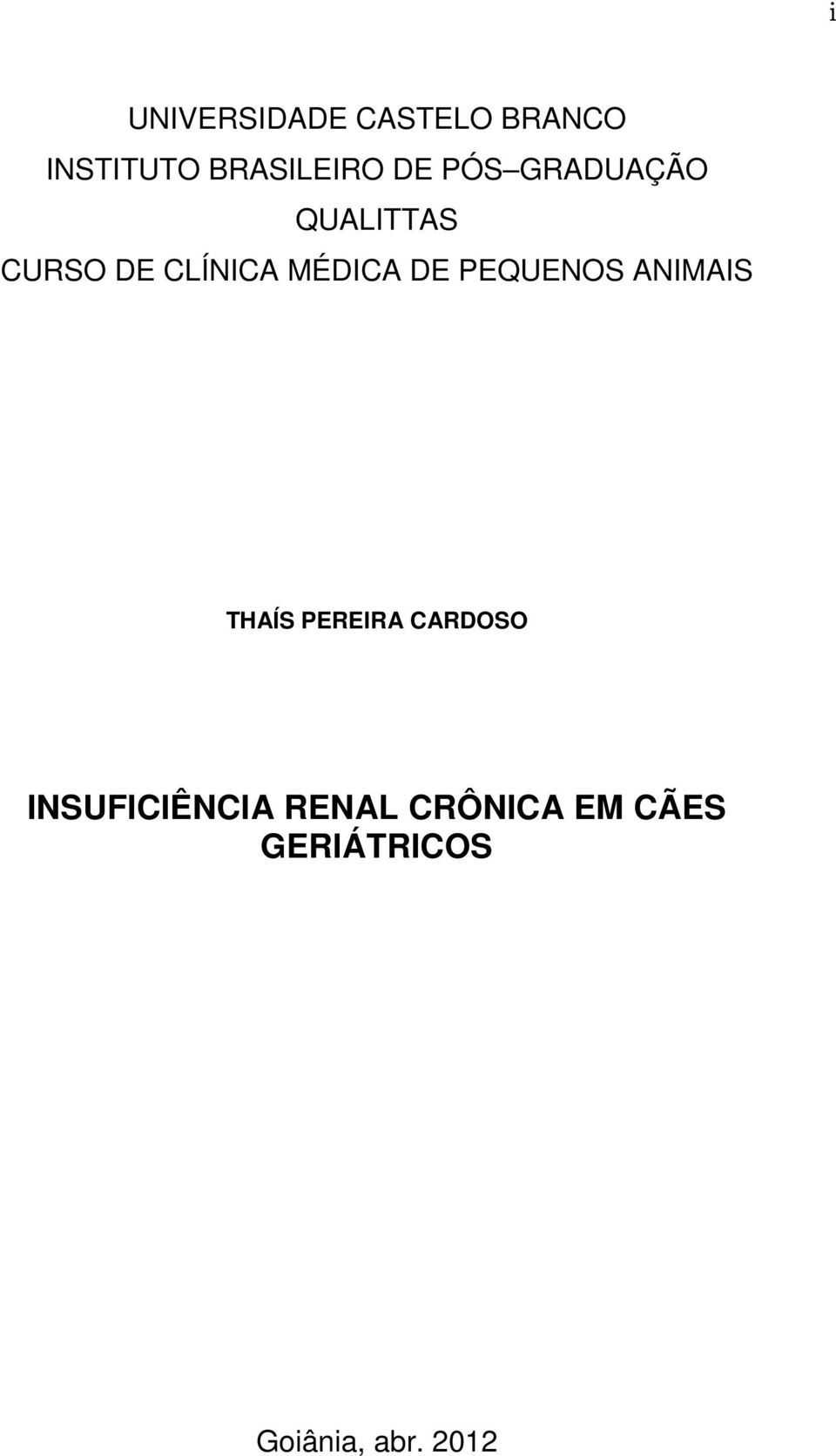 DE PEQUENOS ANIMAIS THAÍS PEREIRA CARDOSO