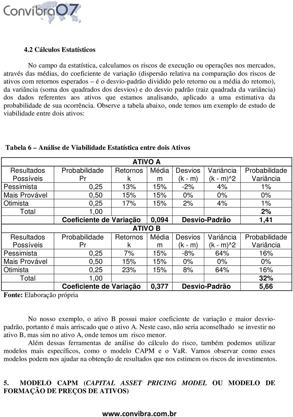 dos dados referentes aos ativos que estamos analisando, aplicado a uma estimativa da probabilidade de sua ocorrência.