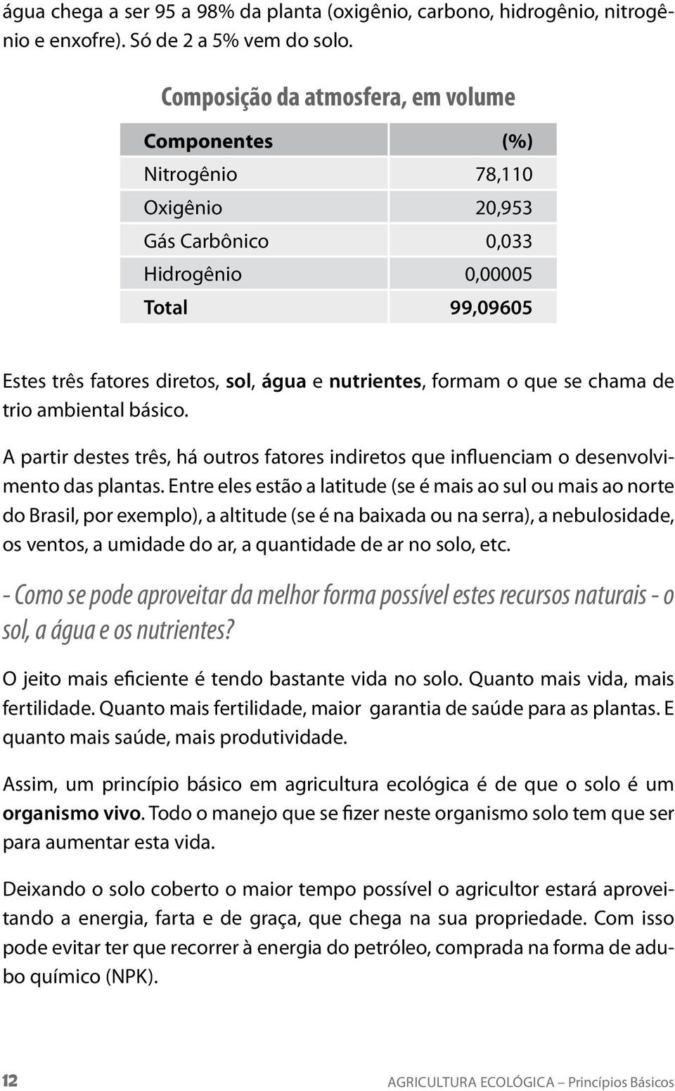 que se chama de trio ambiental básico. A partir destes três, há outros fatores indiretos que influenciam o desenvolvimento das plantas.