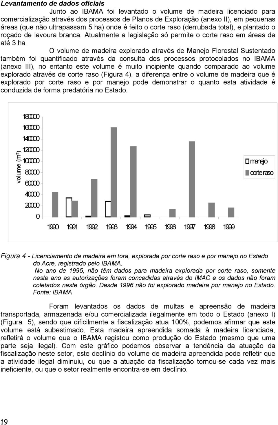 O volume de madeira explorado através de Manejo Florestal Sustentado também foi quantificado através da consulta dos processos protocolados no IBAMA (anexo III), no entanto este volume é muito