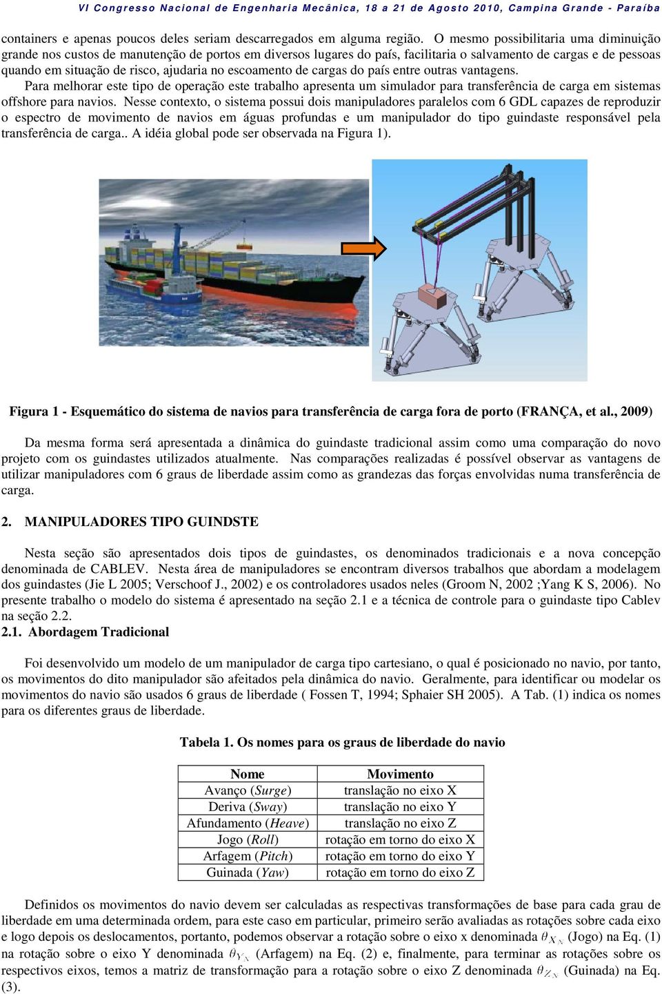 escoamento de cargas do aís entre outras vantagens. Para melhorar este tio de oeração este trabalho aresenta um simulador ara transferência de carga em sistemas offshore ara navios.