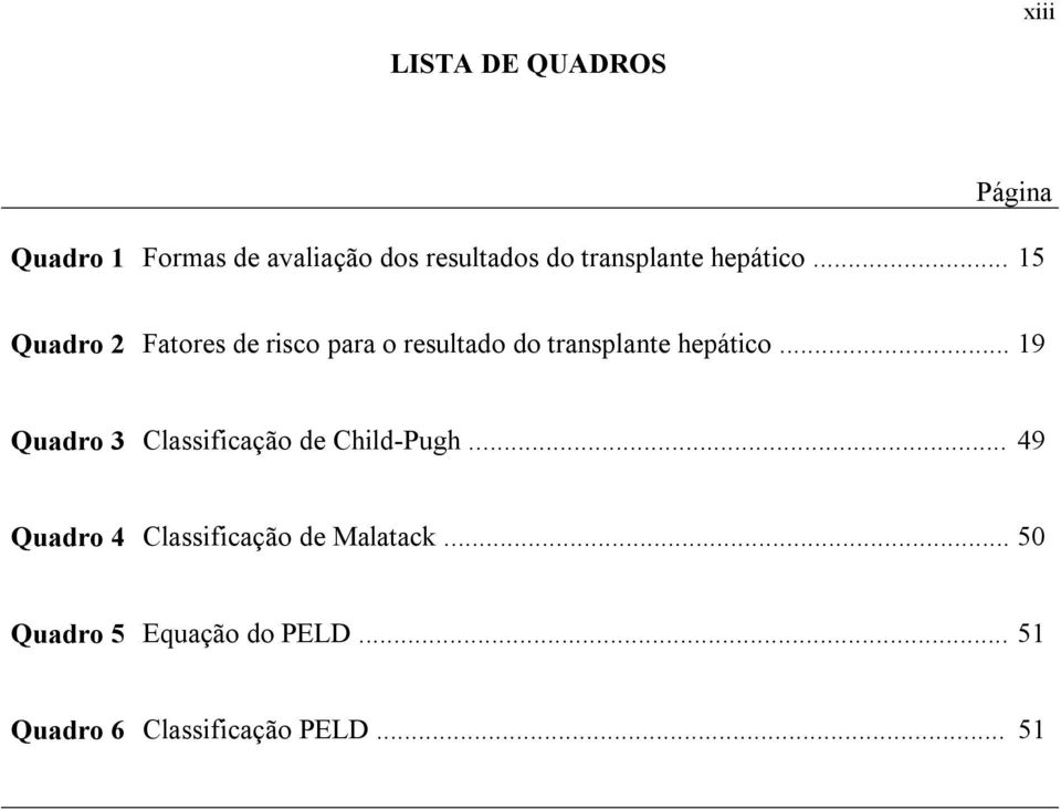 .. 15 Quadro 2 Fatores de risco para o resultado do .