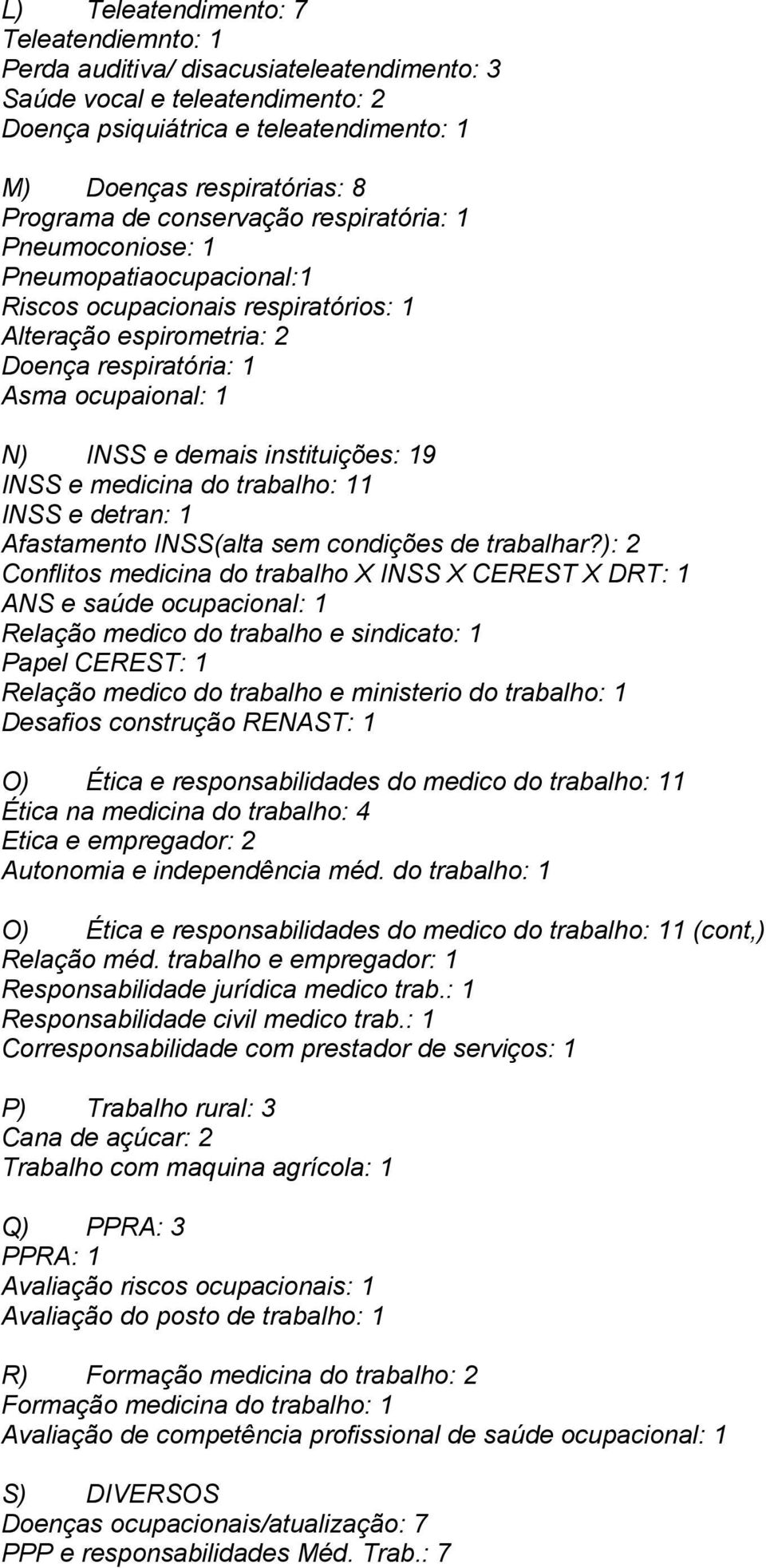 instituições: 19 INSS e medicina do trabalho: 11 INSS e detran: 1 Afastamento INSS(alta sem condições de trabalhar?