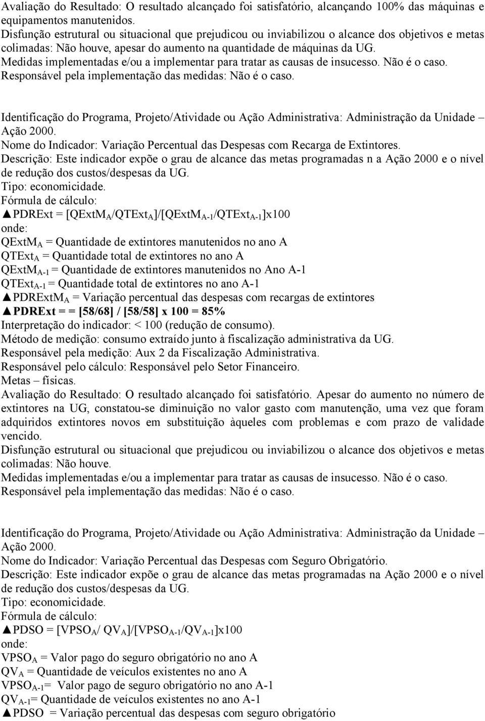 Descrição: Este indicador expõe o grau de alcance das metas programadas n a Ação 2000 e o nível de redução dos custos/despesas da UG. Tipo: economicidade.