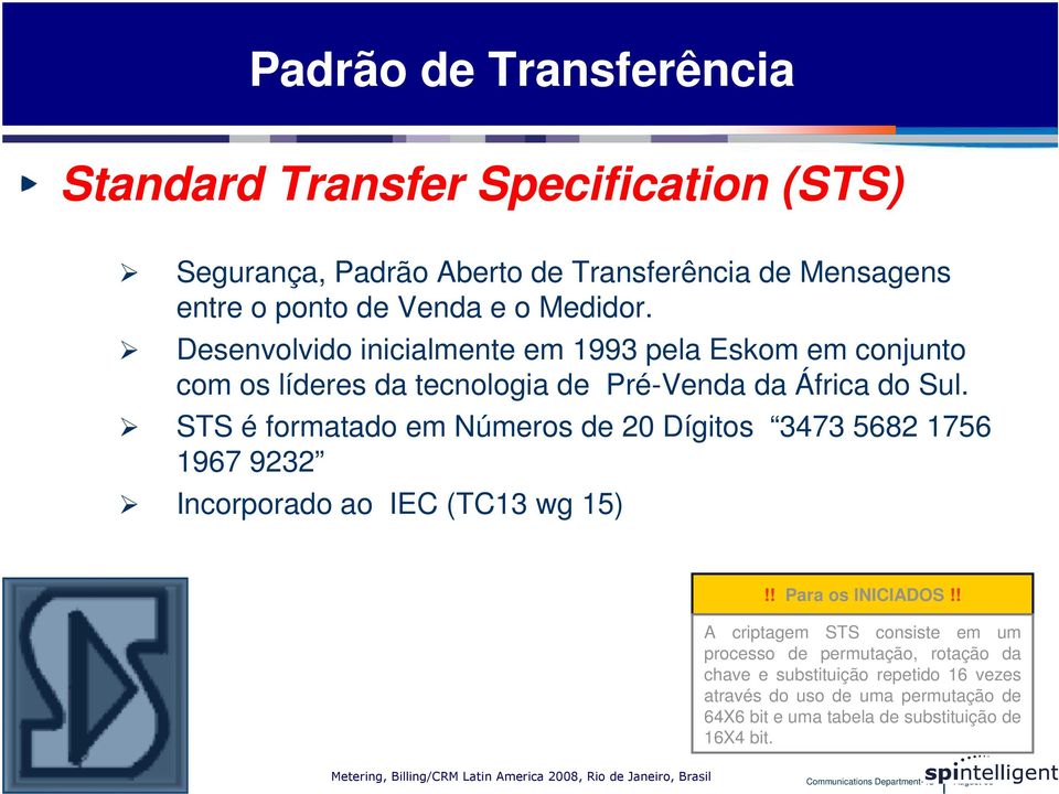 STS é formatado em Números de 20 Dígitos 3473 5682 1756 1967 9232 Incorporado ao IEC (TC13 wg 15)!! Para os INICIADOS!