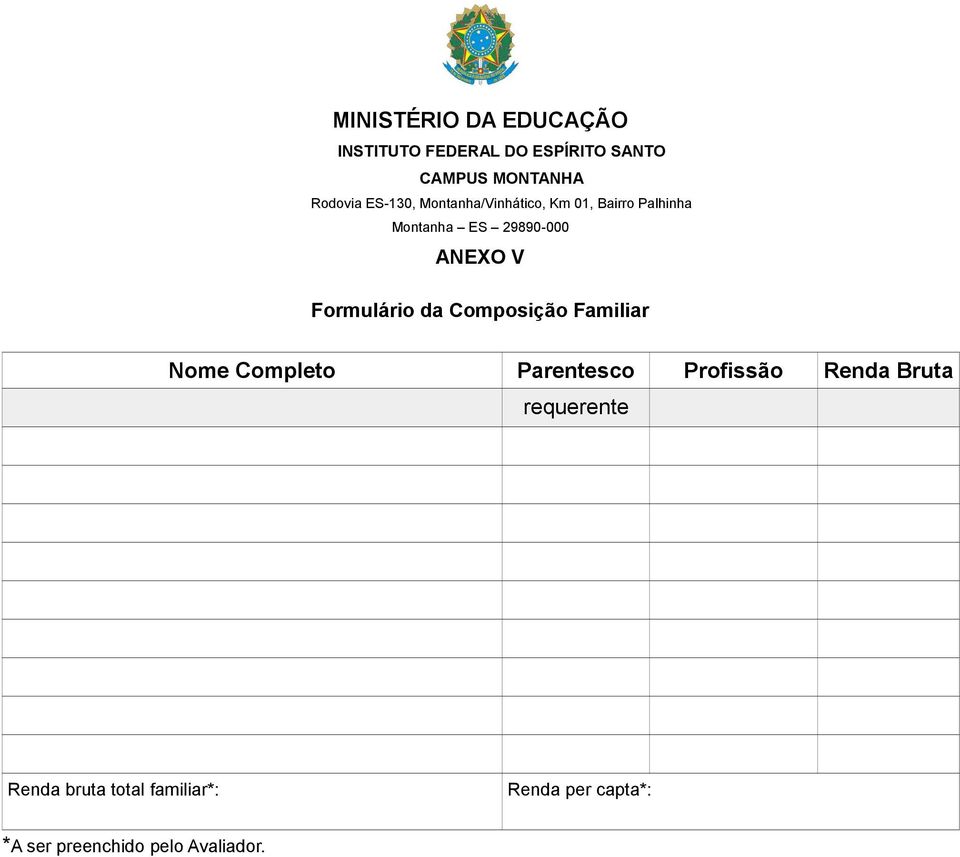 Formulário da Composição Familiar Nome Completo Parentesco Profissão Renda Bruta