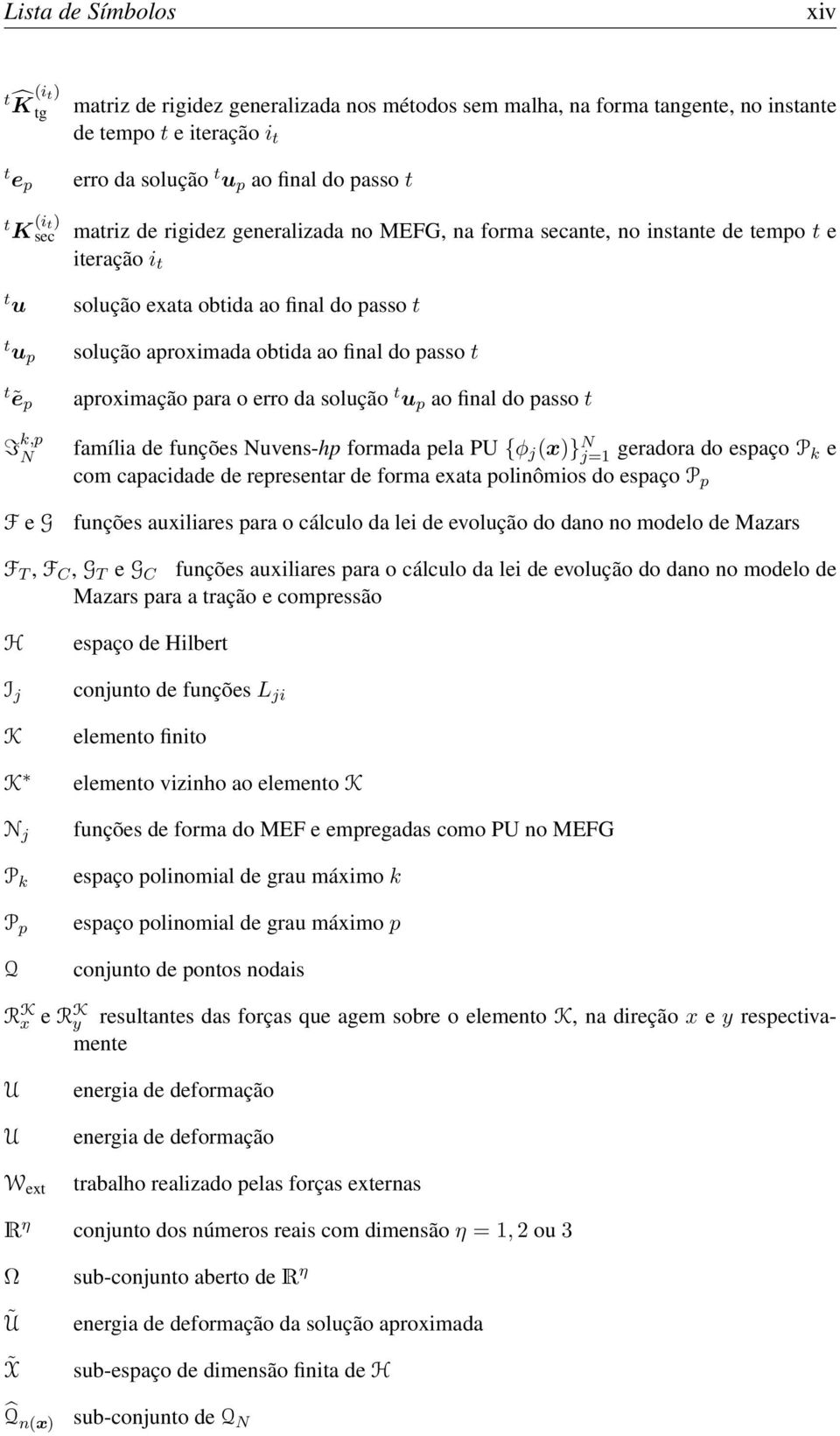 ao final do passo t aproximação para o erro da solução t u p ao final do passo t família de funções Nuvens-hp formada pela PU {φ j (x)} N j=1 geradora do espaço P k e com capacidade de representar de