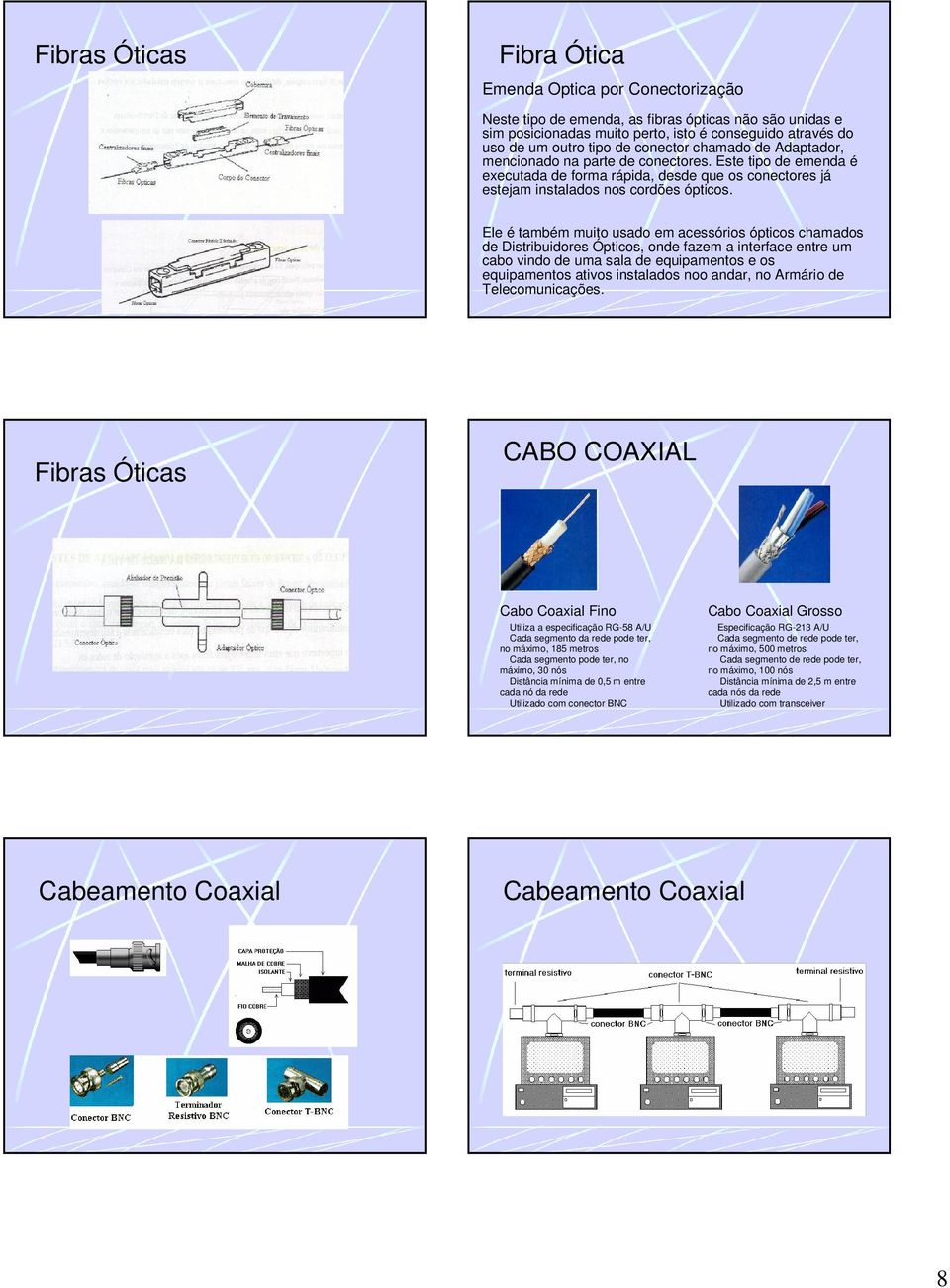 Ele é também muito usado em acessórios ópticos chamados de Distribuidores Ópticos, onde fazem a interface entre um cabo vindo de uma sala de equipamentos e os equipamentos ativos instalados noo