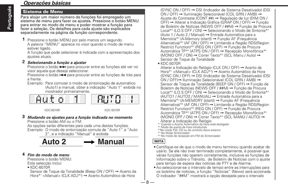 1 2 3 4 Pressione o botão MENU por pelo menos um segundo. A palavra MENU aparece no visor quando o modo de menu estiver ligado.