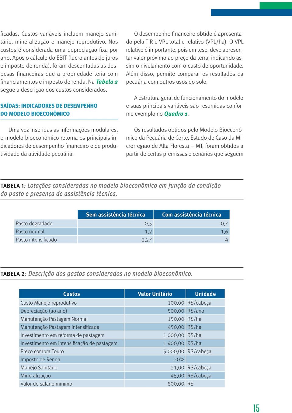 Na Tabela 2 segue a descrição dos custos considerados.