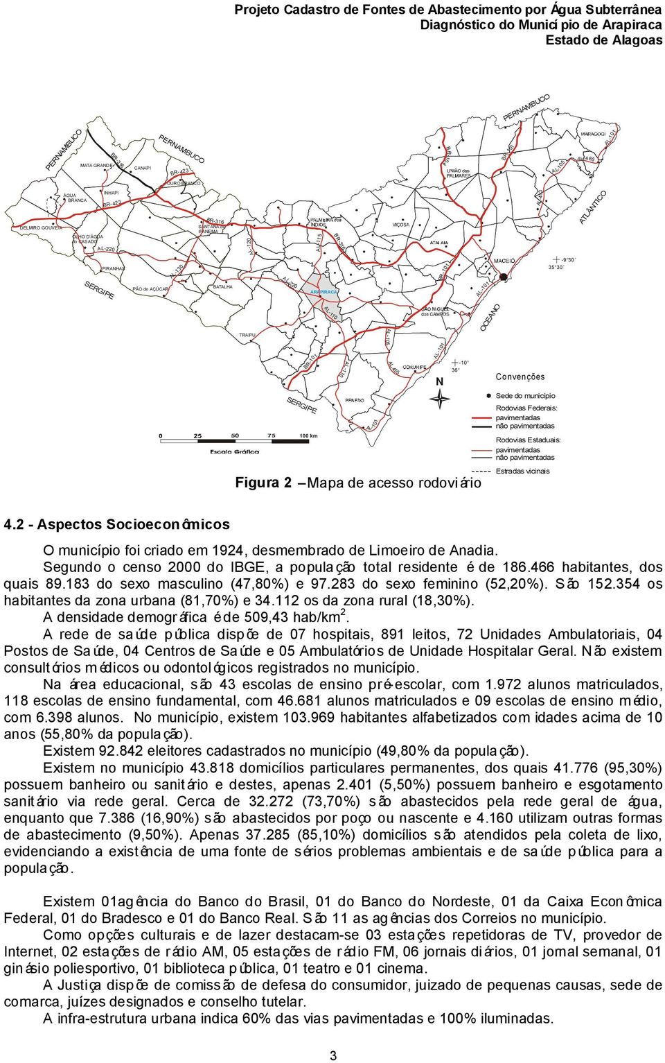 35 30 100 km Rodovias Estaduais: pavimentadas não pavimentadas N BR-101 AL-101AL-101 Figura 2 Mapa de acesso rodoviário Convenções Sede do município Rodovias Federais: pavimentadas não pavimentadas