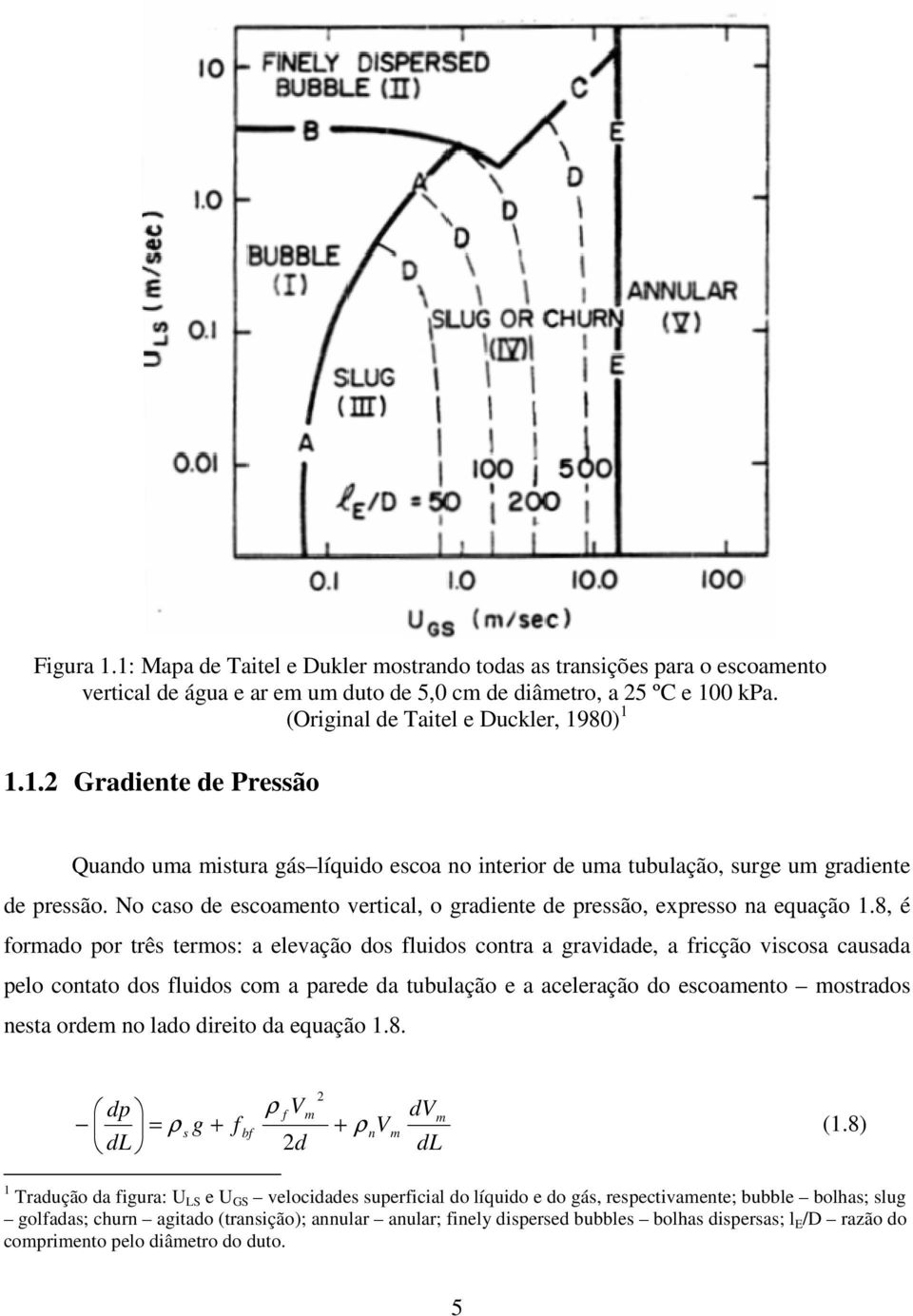 No caso de escoamento vertical, o gradiente de pressão, expresso na equação 1.