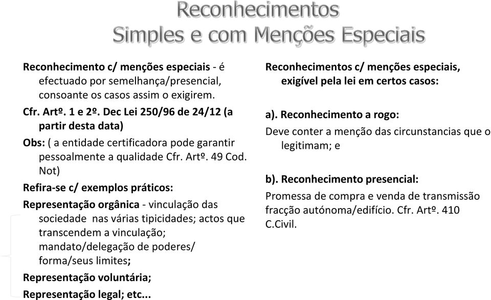 Not) Refira-se c/ exemplos práticos: Representação orgânica - vinculação das sociedade nas várias tipicidades; actos que transcendem a vinculação; mandato/delegação de poderes/ forma/seus limites;