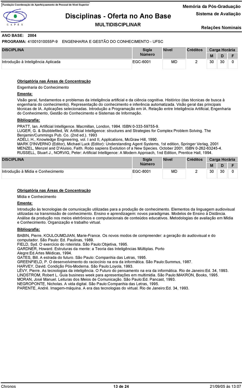 Representação do conhecimento e inferência automatizada. Visão geral das principais técnicas de IA. Aplicações selecionadas. Introdução a Programação em IA.