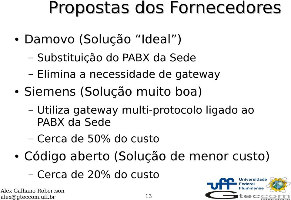 gateway multi-protocolo ligado ao PABX da Sede Cerca de 50% do custo Código