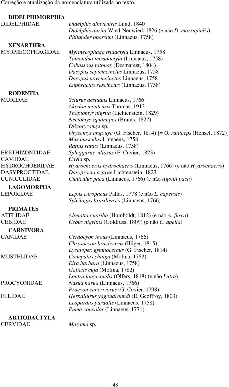 septemcinctus Linnaeus, 1758 Dasypus novemcinctus Linnaeus, 1758 Euphractus sexcinctus (Linnaeus, 1758) RODENTIA MURIDAE Sciurus aestuans Linnaeus, 1766 Akodon montensis Thomas, 1913 Thaptomys