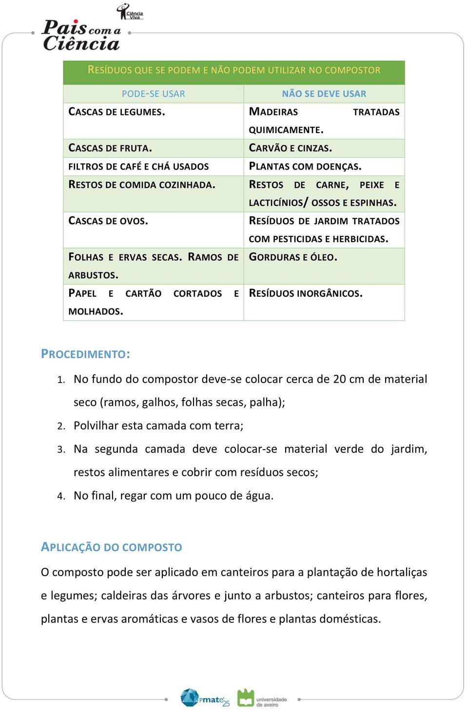 RESÍDUOS DE JARDIM TRATADOS COM PESTICIDAS E HERBICIDAS. FOLHAS E ERVAS SECAS. RAMOS DE GORDURAS E ÓLEO. ARBUSTOS. PAPEL E CARTÃO CORTADOS E RESÍDUOS INORGÂNICOS. MOLHADOS. PROCEDIMENTO: 1.