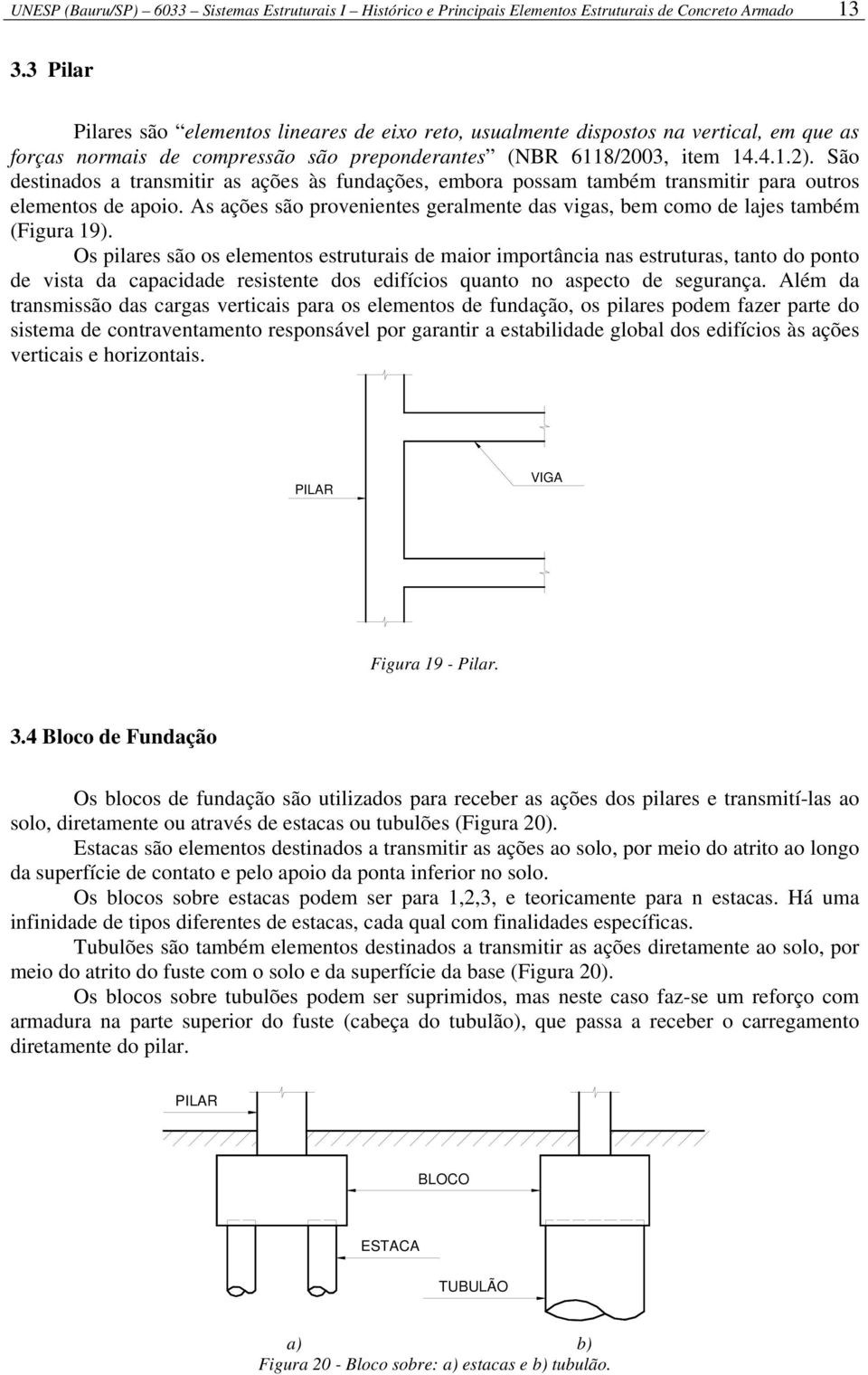 São destinados a transmitir as ações às fundações, embora possam também transmitir para outros elementos de apoio. As ações são provenientes geralmente das vigas, bem como de lajes também (Figura 19).