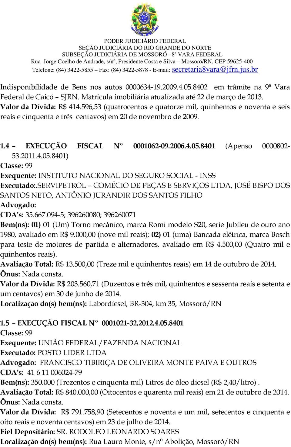 4.05.8401) Exequente: INSTITUTO NACIONAL DO SEGURO SOCIAL - INSS Executado:.