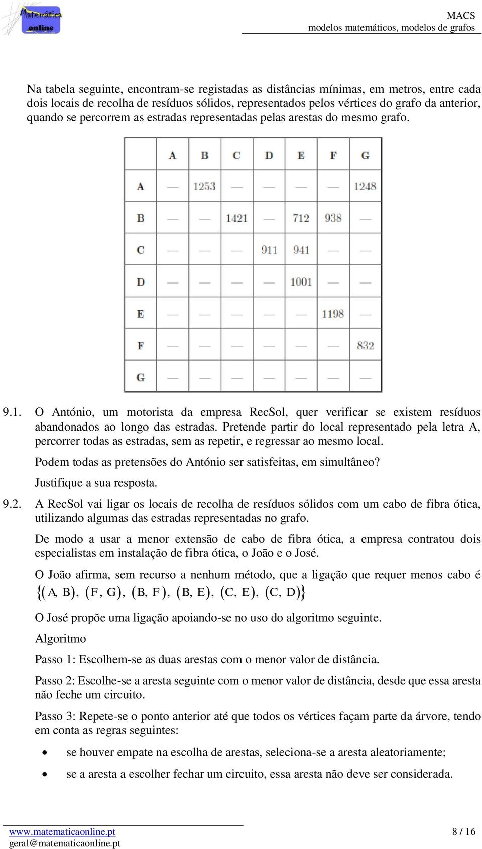 Pretende partir do local representado pela letra A, percorrer todas as estradas, sem as repetir, e regressar ao mesmo local. Podem todas as pretensões do António ser satisfeitas, em simultâneo?