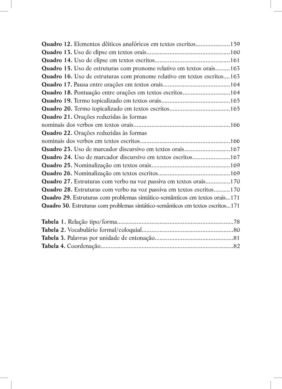 Pontuação entre orações em textos escritos...164 Quadro 19. Termo topicalizado em textos orais...165 Quadro 20. Termo topicalizado em textos escritos...165 Quadro 21.