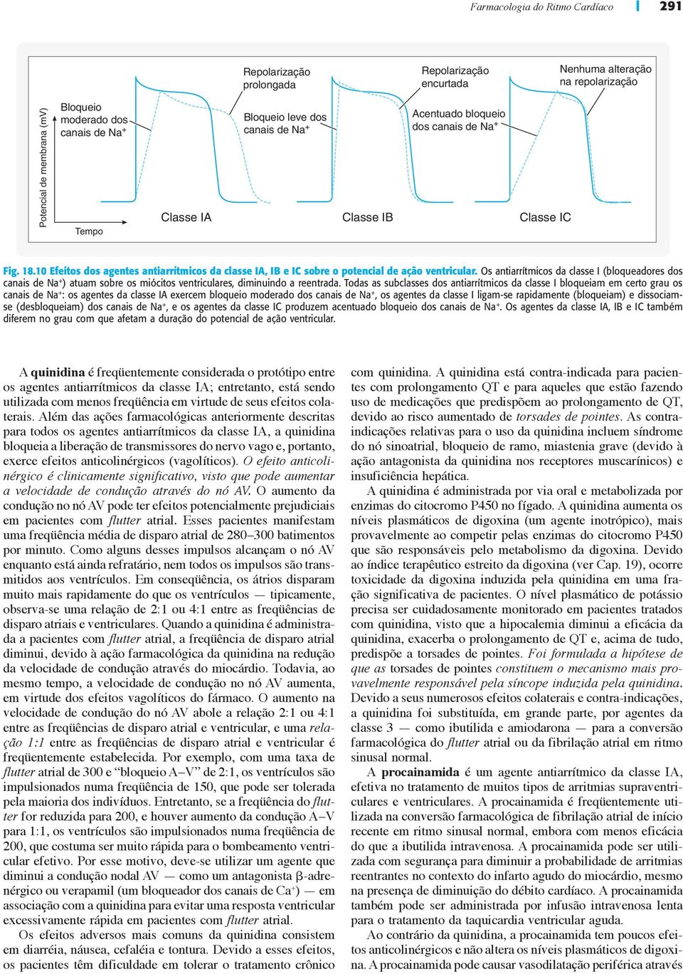 Os antiarrítmicos da classe I (bloqueadores dos canais de Na + ) atuam sobre os miócitos ventriculares, diminuindo a reentrada.