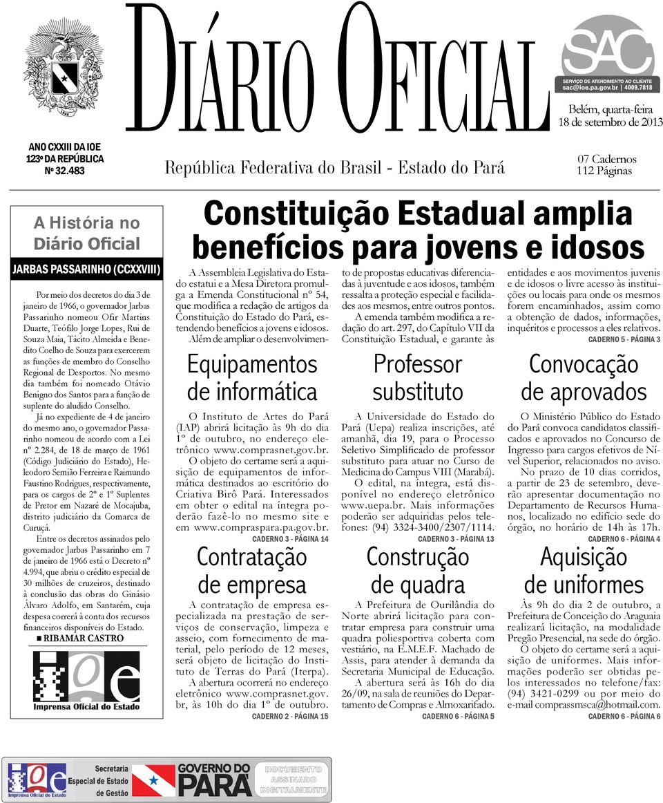 dia 3 de janeiro de 1966, o governador Jarbas Passarinho nomeou Ofir Martins Duarte, Teófilo Jorge Lopes, Rui de Souza Maia, Tácito Almeida e Benedito Coelho de Souza para exercerem as funções de