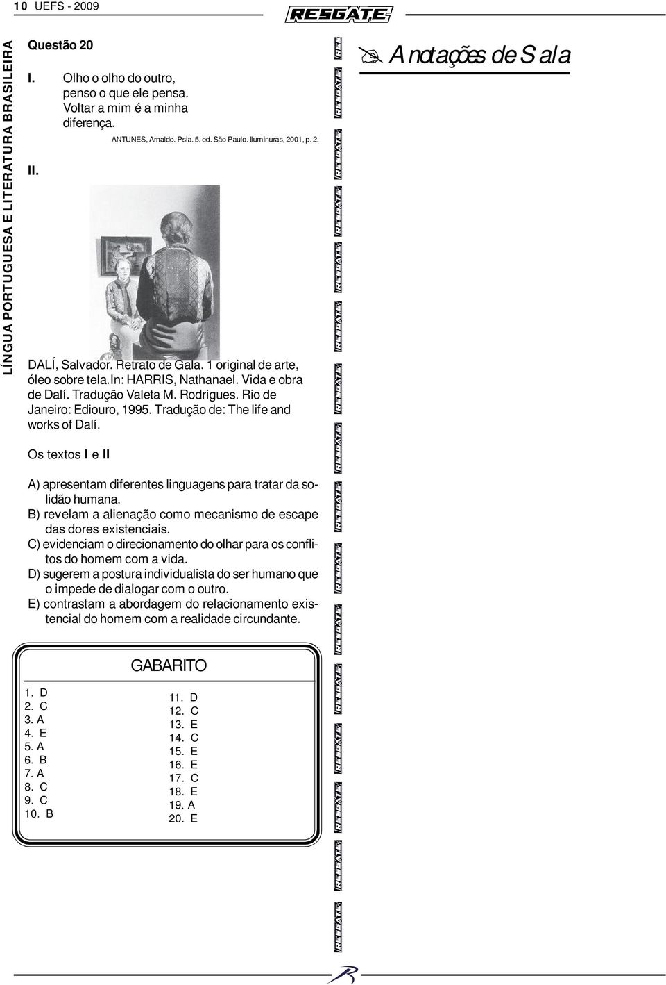 Anotações de Sala Os textos I e II A) apresentam diferentes linguagens para tratar da solidão humana. B) revelam a alienação como mecanismo de escape das dores existenciais.