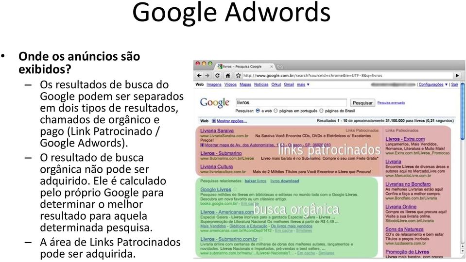 orgânico e pago (Link Patrocinado / Google Adwords).