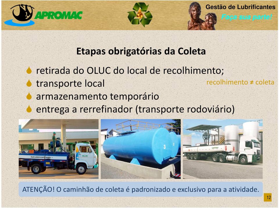 a rerrefinador (transporte rodoviário) recolhimento coleta