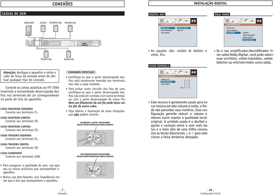 FAIXA DINÂMICA Se o seu amplificador/decodificador tiver saída Dolby Digital, você pode selecionar «ESTÉREO», «MONO ESQUERDO», «MONO DIREITO» ou«mistura MONO» como saída.