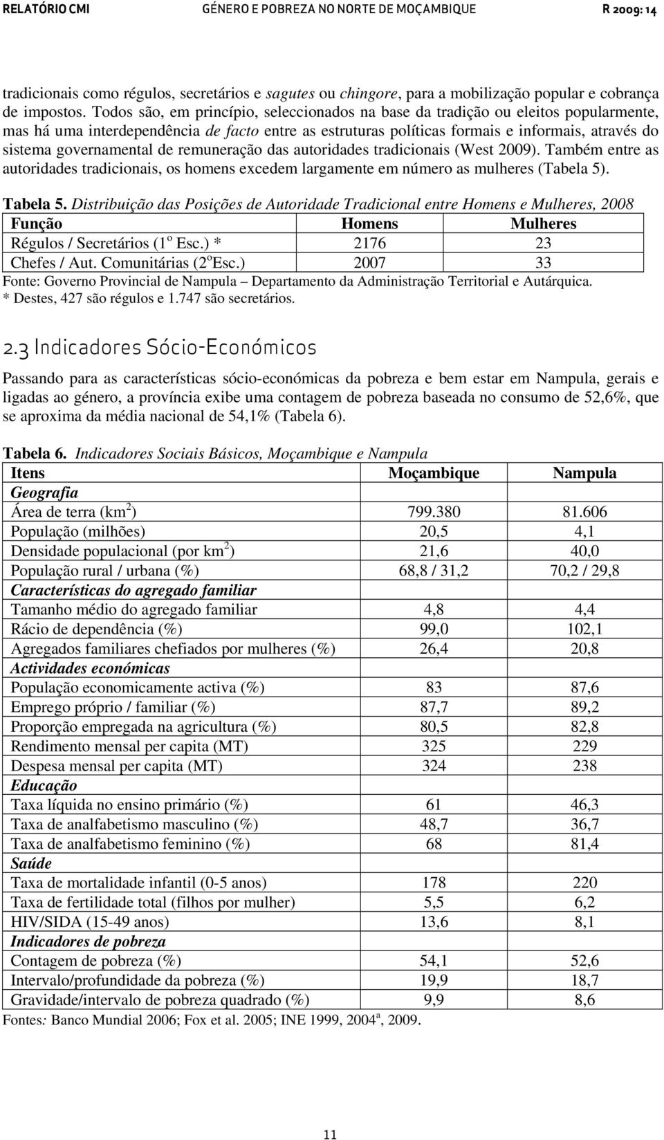 governamental de remuneração das autoridades tradicionais (West 2009). Também entre as autoridades tradicionais, os homens excedem largamente em número as mulheres (Tabela 5). Tabela 5.