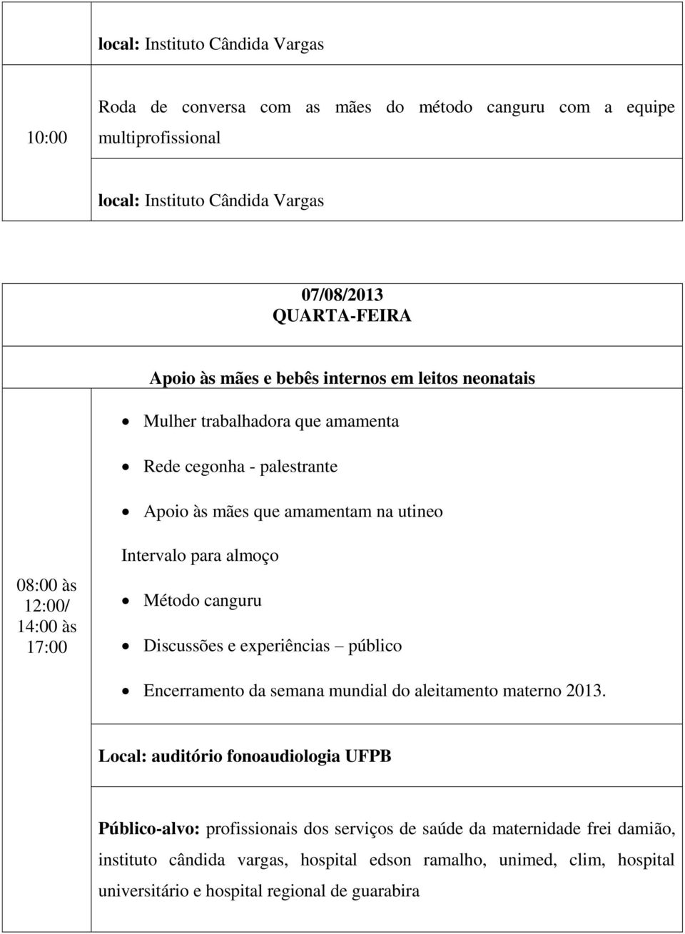 para almoço Método canguru Discussões e experiências público Encerramento da semana mundial do aleitamento materno 2013.