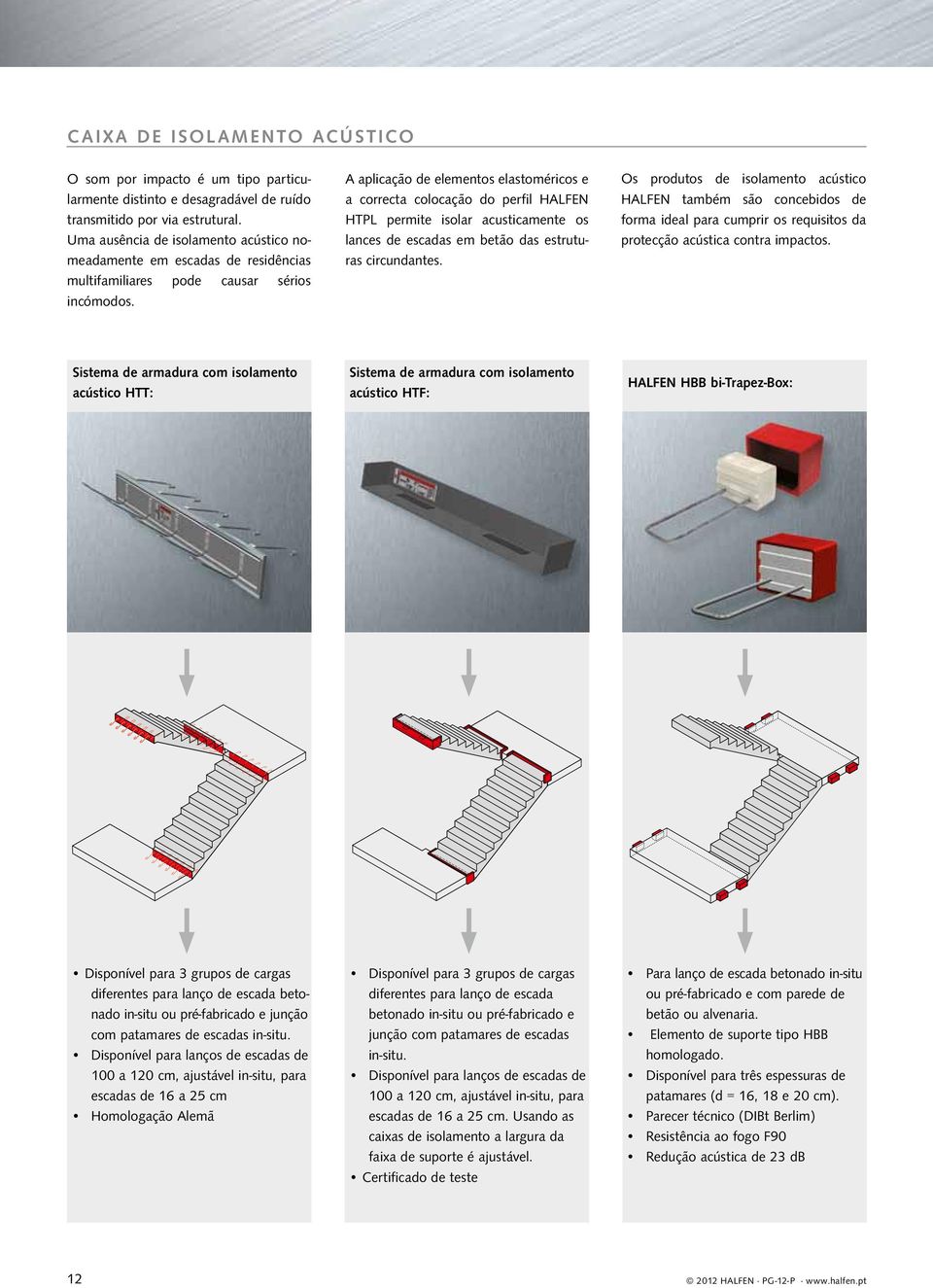 A aplicação de elementos elastoméricos e a correcta colocação do perfil HALFEN HTPL permite isolar acusticamente os lances de escadas em betão das estruturas circundantes.