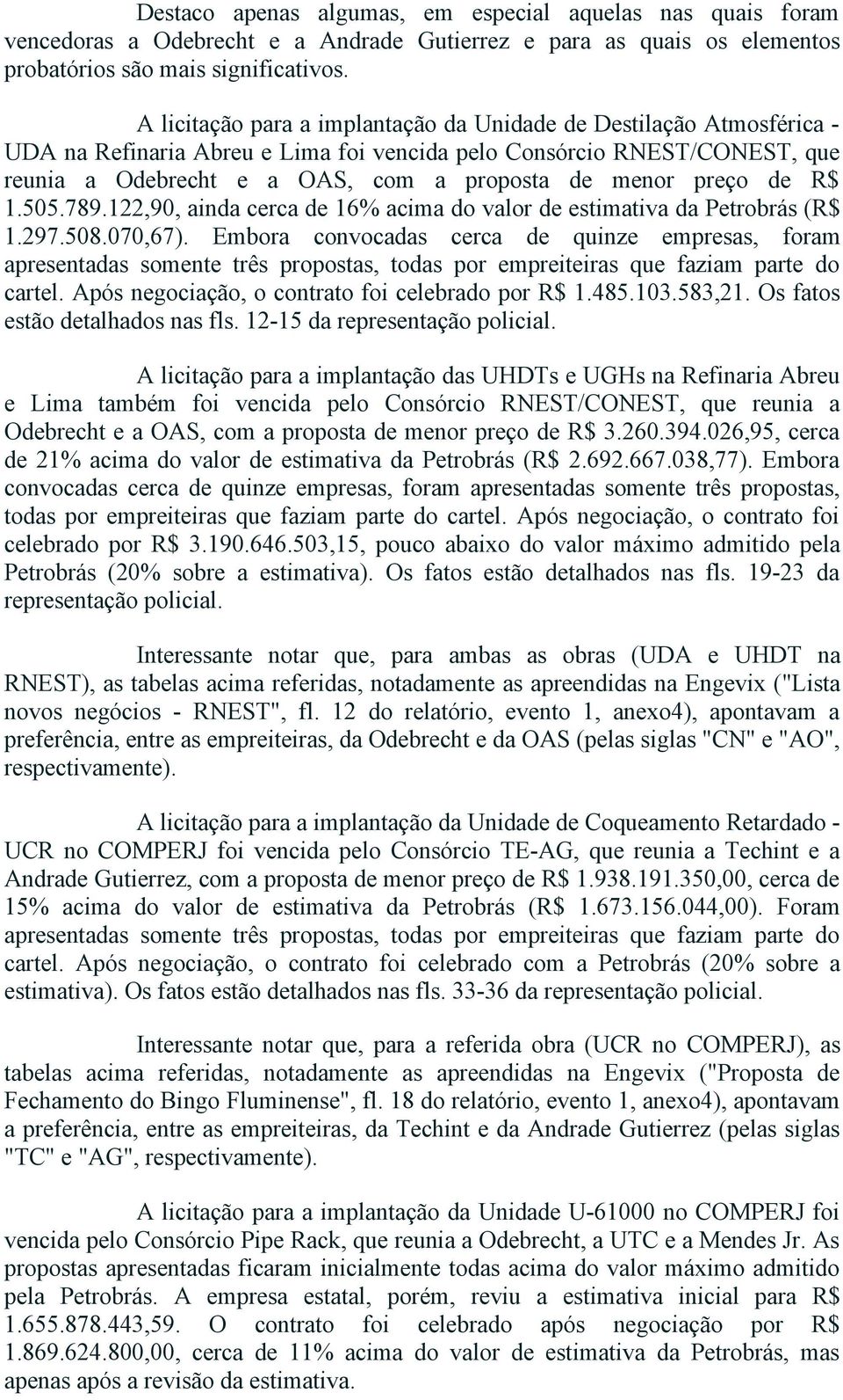 preço de R$ 1.505.789.122,90, ainda cerca de 16% acima do valor de estimativa da Petrobrás (R$ 1.297.508.070,67).