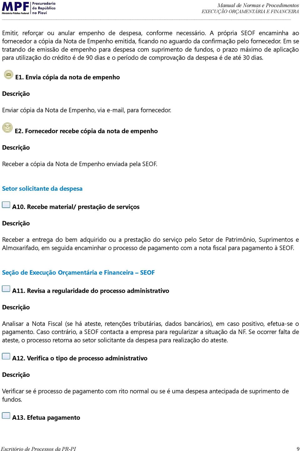 E1. Envia cópia da nota de empenho Enviar cópia da Nota de Empenho, via e-mail, para fornecedor. E2. Fornecedor recebe cópia da nota de empenho Receber a cópia da Nota de Empenho enviada pela SEOF.