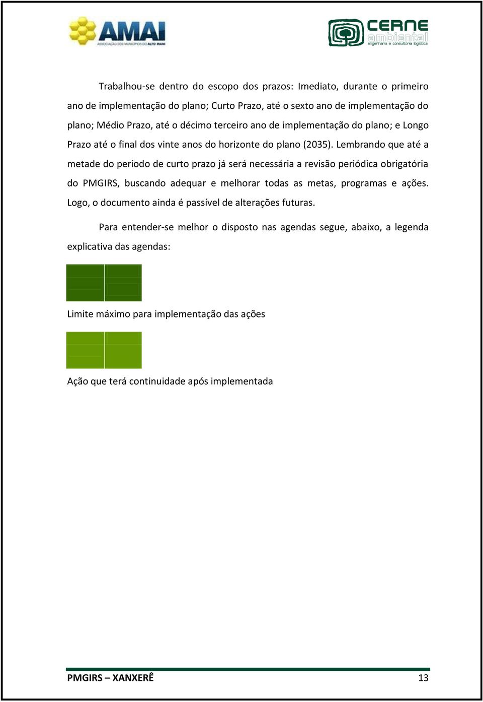 Lembrando que até a metade do período de curto prazo já será necessária a revisão periódica obrigatória do PMGIRS, buscando adequar e melhorar todas as metas, programas e ações.