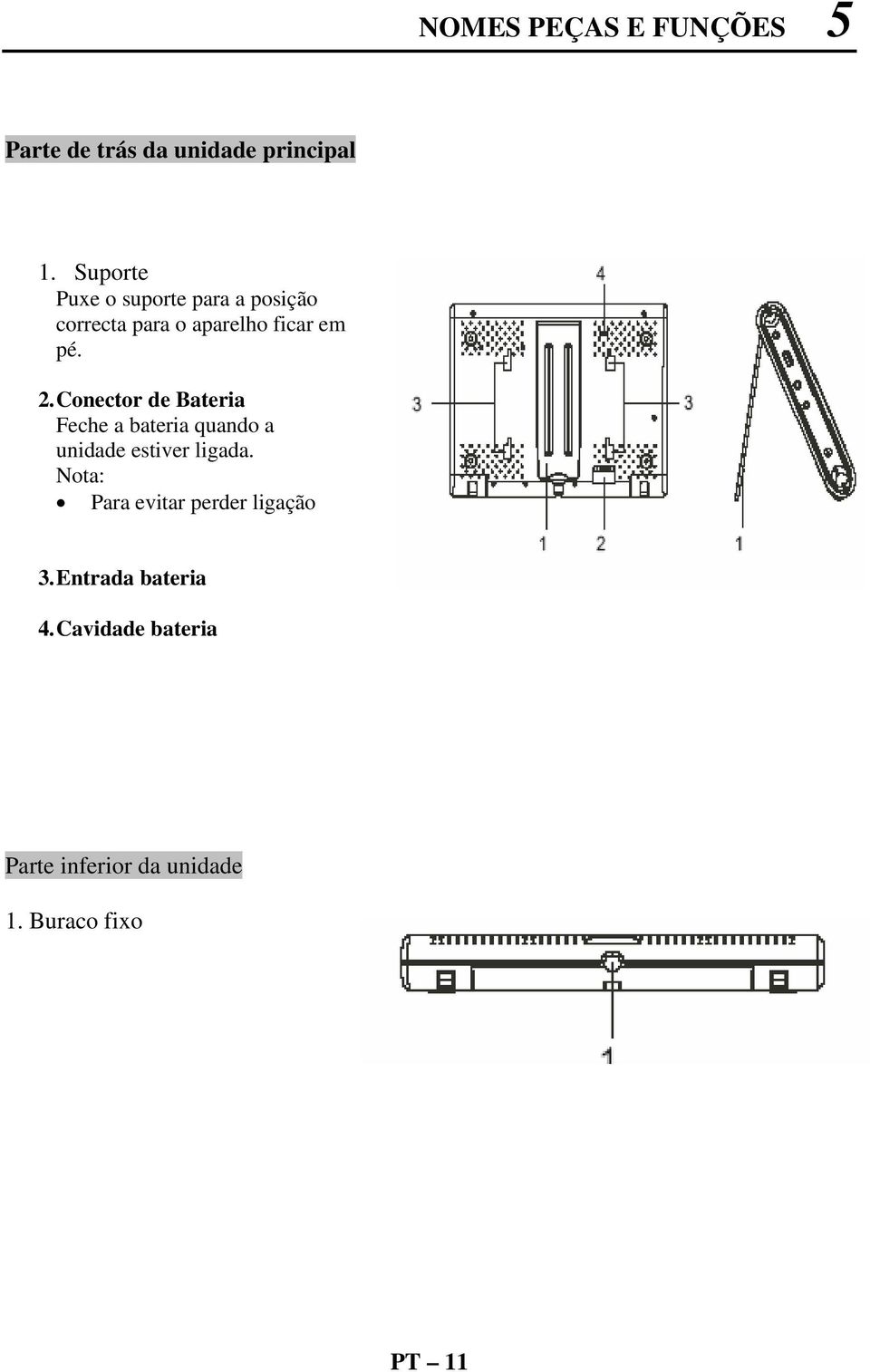 Conector de Bateria Feche a bateria quando a unidade estiver ligada.