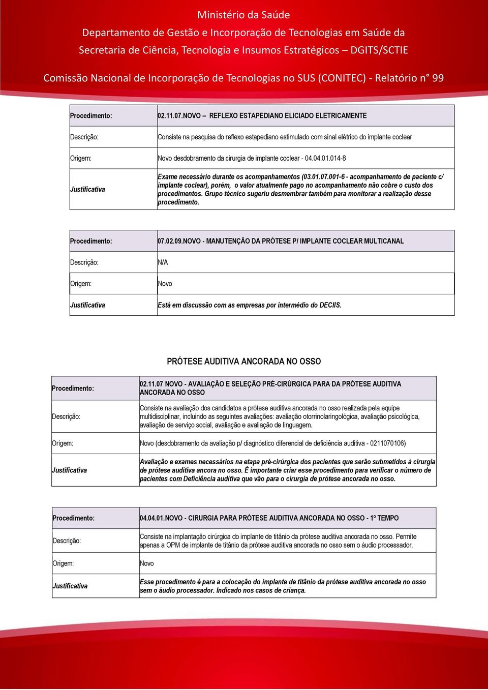 coclear - 04.04.01.014-8 Justificativa Exame necessário durante os acompanhamentos (03.01.07.