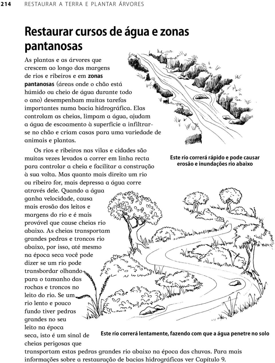 Os rios e ribeiros nas vilas e cidades são muitas vezes levados a correr em linha recta para controlar a cheia e facilitar a construção à sua volta.