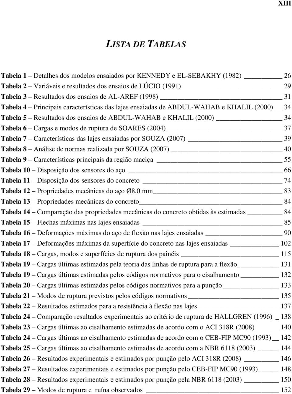 de ruptura de SOARES (2004) 37 Tabela 7 Características das lajes ensaiadas por SOUZA (2007) 39 Tabela 8 Análise de normas realizada por SOUZA (2007) 40 Tabela 9 Características principais da região