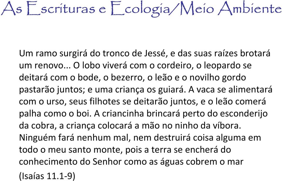 A vaca se alimentará com o urso, seus filhotes se deitarão juntos, e o leão comerá palha como o boi.