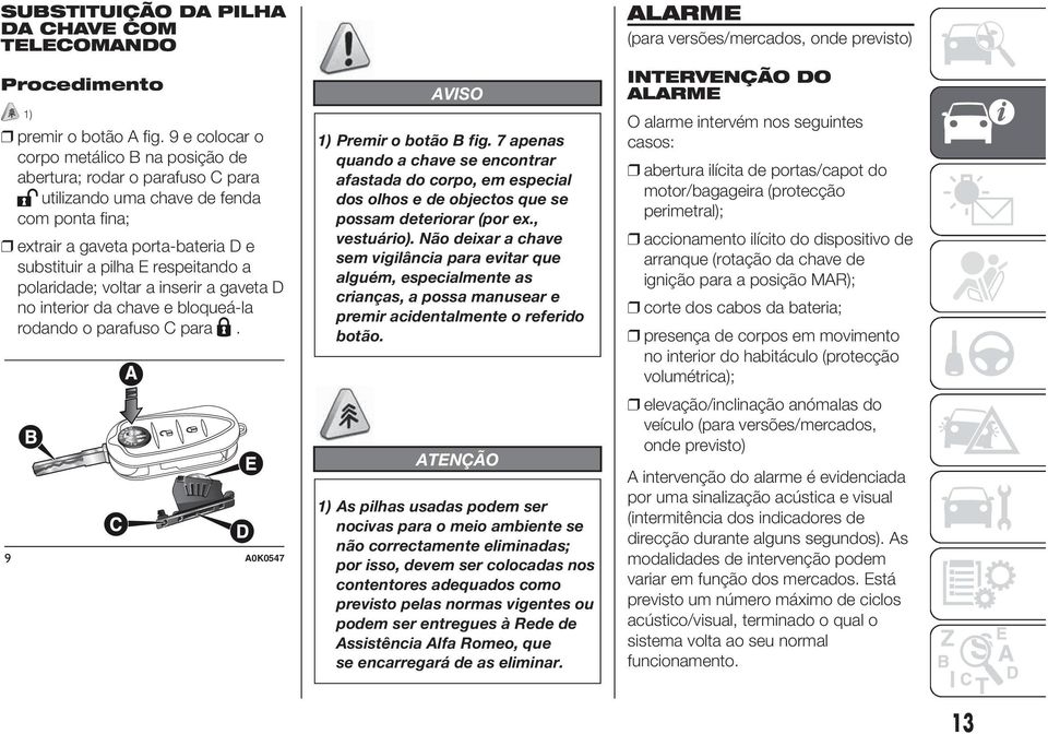 polaridade; voltar a inserir a gaveta D no interior da chave e bloqueá-la rodando o parafuso C para. 9 A0K0547 AVISO 1) Premir o botão B fig.