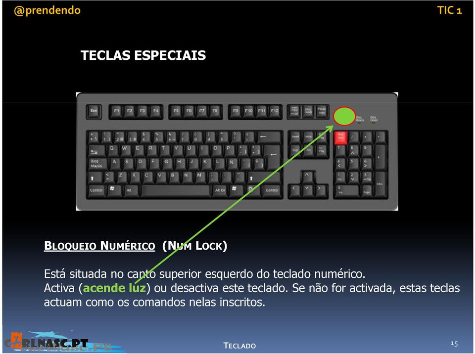 Activa (acende luz) ou desactiva este teclado.