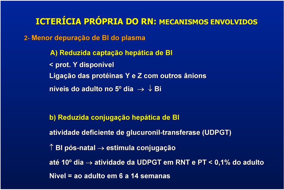 Y disponível Ligaçã ção o das protéinas Y e Z com outros ânions níveis do adulto no 5º 5 dia Bi b) Reduzida