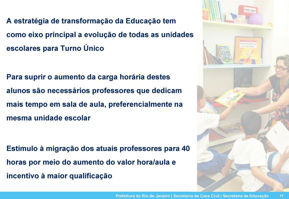 preferencialmente na mesma unidade escolar Estímulo à migração dos atuais professores para 40 horas por meio do aumento do