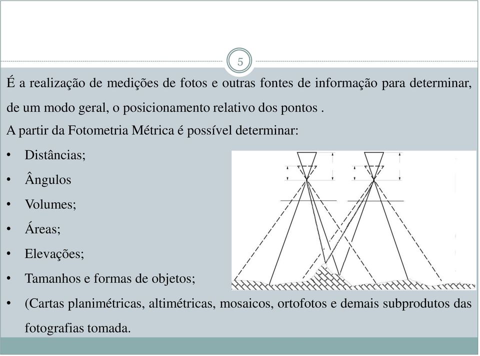 A partir da Fotometria Métrica é possível determinar: Distâncias; Ângulos Volumes; Áreas;