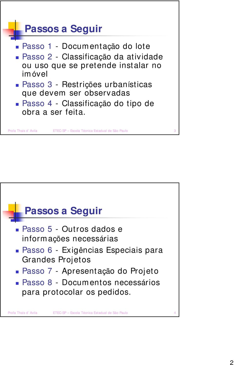 Profa Thais d Avila ETEC-SP Escola Técnica Estadual de São Paulo 3 Passos a Seguir Passo 5 - Outros dados e informações necessárias Passo 6 -